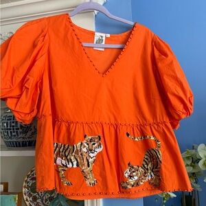 🐅Queen of Sparkle Peplum Top 🐯 Tiger 🐯 Clemson or Auburn Game Day🐅